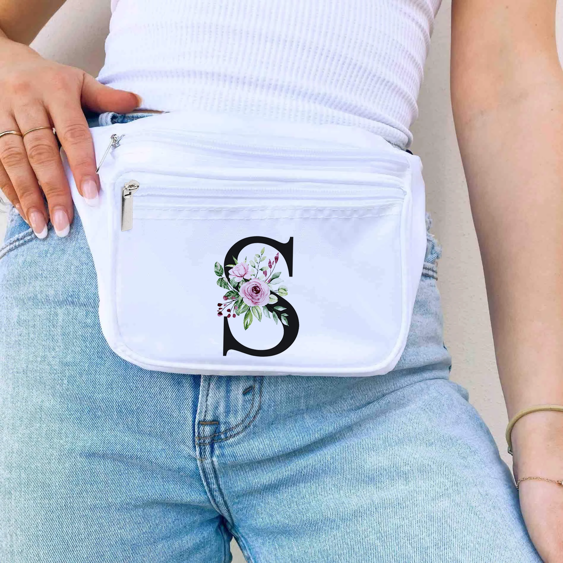 Bachelorette Party Fanny Pack Flower Initial Letter Bridesmaid Fanny Pack Beach Gifts for Vacation Summer Mother's Day