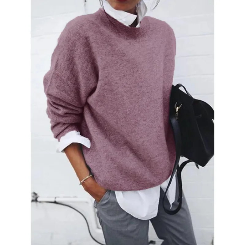 Fake Two Piece Sweater Pullovers Shirt Collar Long Sleeve Sweaters Women Long Sleeve Fashion Solid Color Shirt Knitted Jumpers