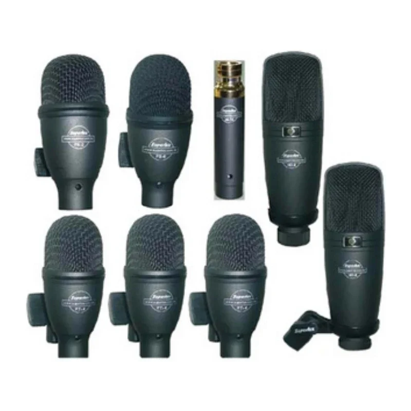 Kit de microfones profissionais Superlux DRKF5H3 com 8 microfones para performances de palco, estúdio, percussão.