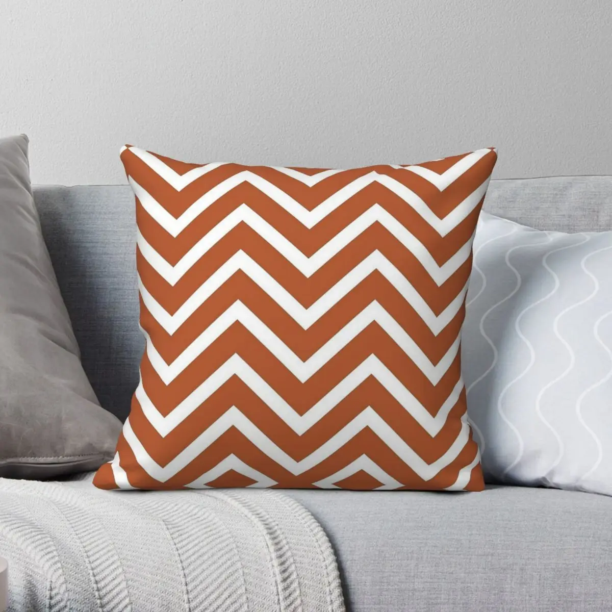 Minimal Geometric Zig-Zag Rust Square Pillowcase Polyester Linen Velvet Printed Zip Decorative Car Cushion Cover