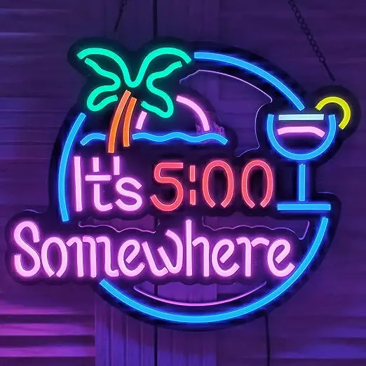 

LDGJ It's 5:00 Somewhere Neon Light Sign Home Bar Pub Recreation Room Game Lights Windows Wall Signs Party Birthday Bedroom Beds