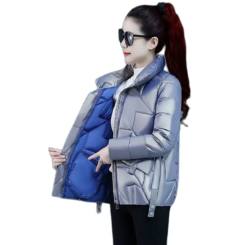 

Ladies Loose Short Eiderdown Cotton-padded Glossy Washable Korean Fashion New Winter Collar Warm Coat Female Tide 5XL.