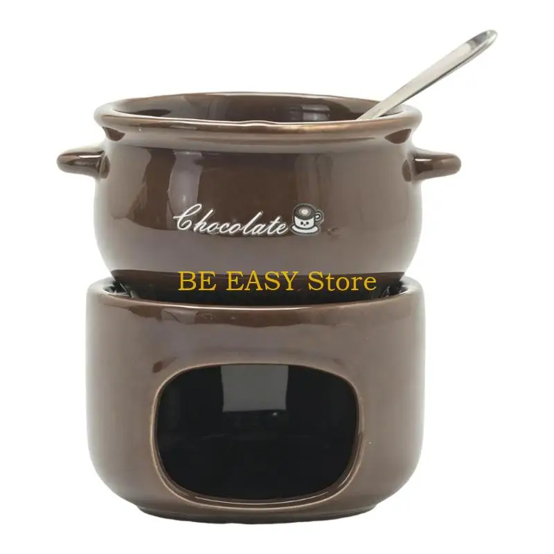 E28F Ceramic Chocolate Melting Pot With Heating Base For Smooth Even Melting Fondue Cup For Baking And Dessert Making