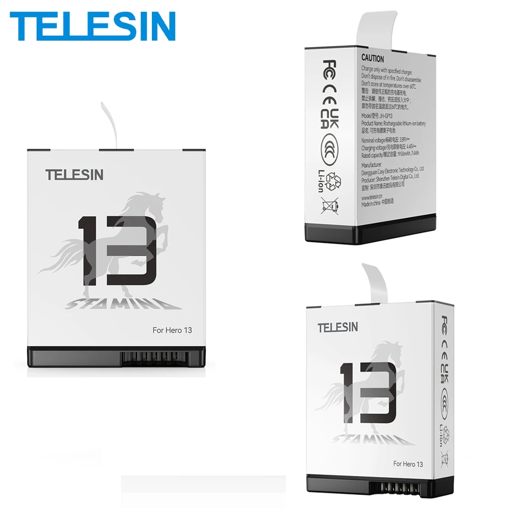 TELESIN Endurence 1950 mAh Battery For GoPro Hero 13 Low Temperature Battery 3 Slots TF Card Storage Charger Box For Gopro13