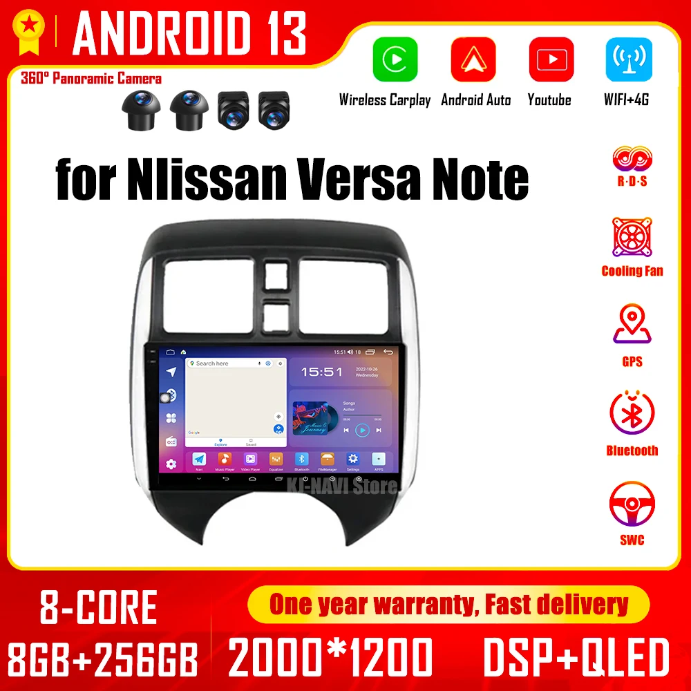 

9 Inch Android 13 Car Radio Multimedia Player for Nissan Versa Note 2013 - 2017 Wireless Carplay Auto Head Unit GPS Stereo