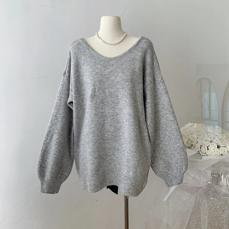 LUZHEN Fashion Big Neck Loose Knitted Pullover Women's 2024 New Personalized Bow Decorate Solid Color Casual Sweater Tops AA1956