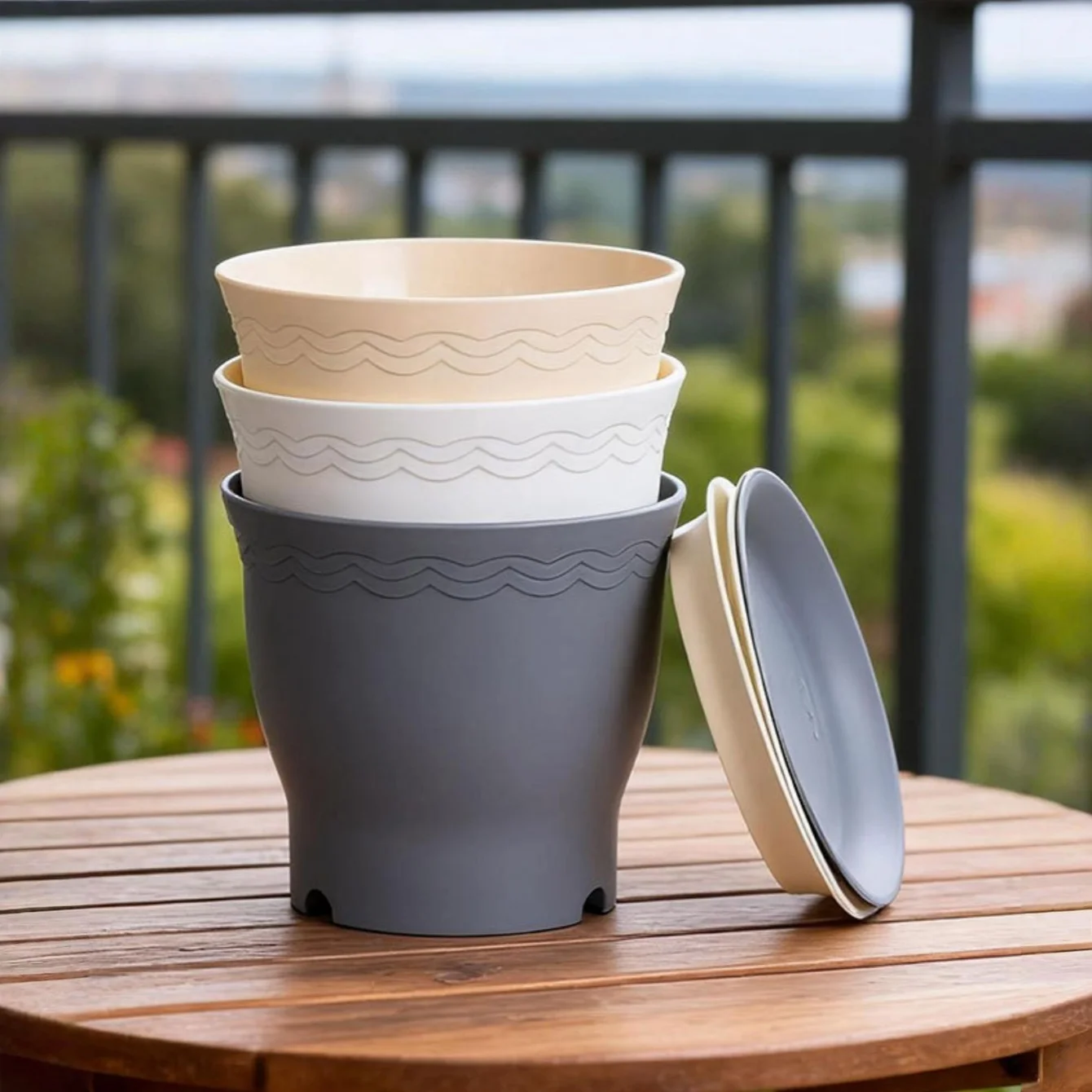 5Pcs Household Resin Plant Pot Anti-fall Thickened Breathable Flowerpot Desktop Green Plant Planter with Bottom TrayGarden Decor