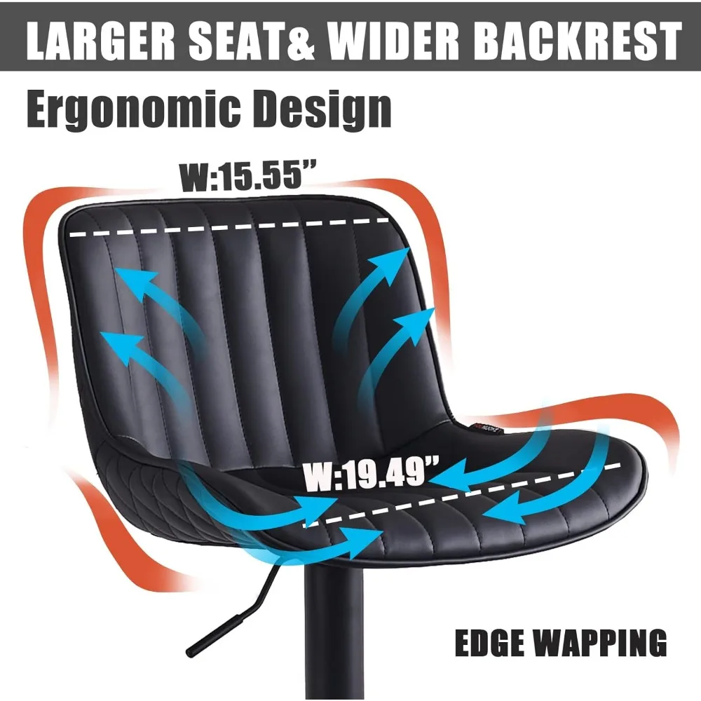 مقاعد بار عصرية من الجلد الصناعي الدوار - مجموعة من كرسيين بارتفاع منضدة المطبخ مع مقاعد مبطنة قابلة للتعديل #4