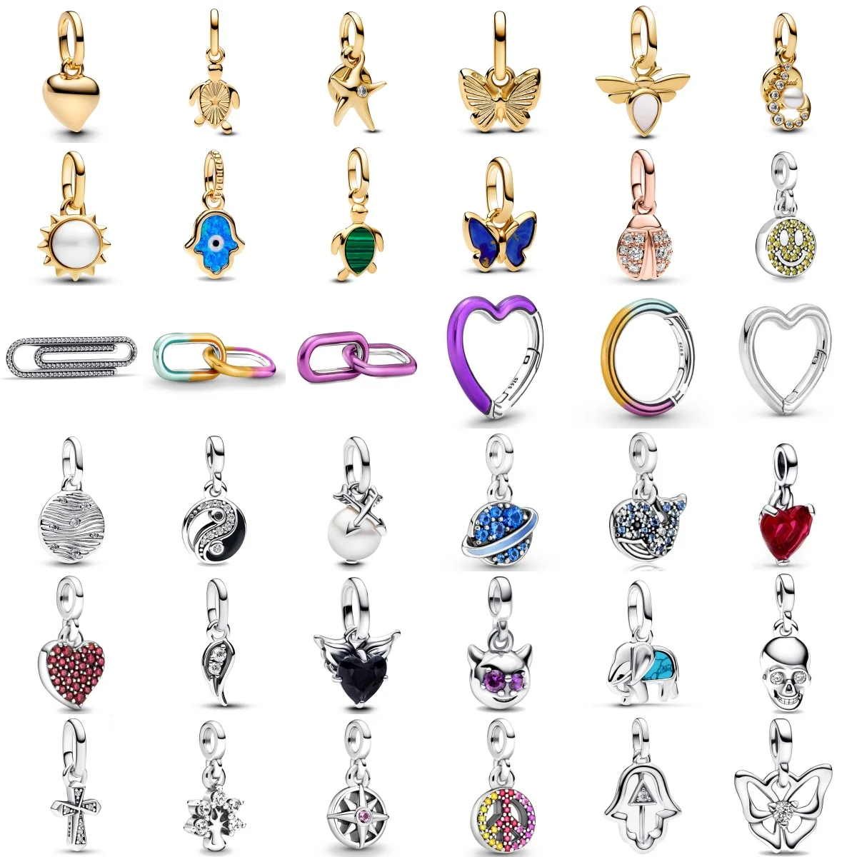 Nuevo mini colgante de plata 925 con cara sonriente y sol, calavera de mariposa en forma de corazón, adecuado para pulseras, joyería para mujer