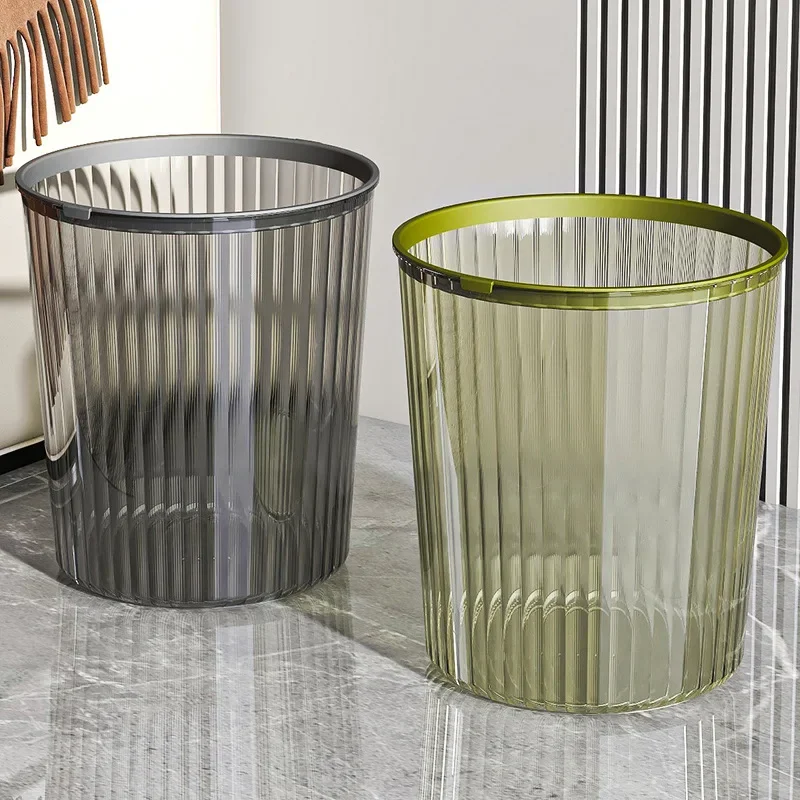 Transparent Trash Can Household Living Room Light Luxury Kitchen Toilet Bathroom Bedroom Office with Pressure Ring Paper Basket