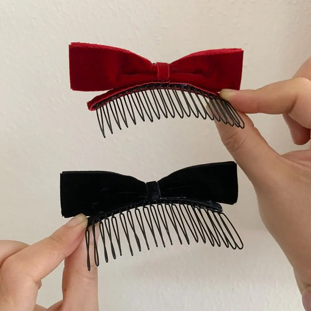 Cloth Bow Hairpin Simple Hair Comb Red Velvet Bowknot Hair Clip Korean Style Headwear Side Clip Female Hair Accessories