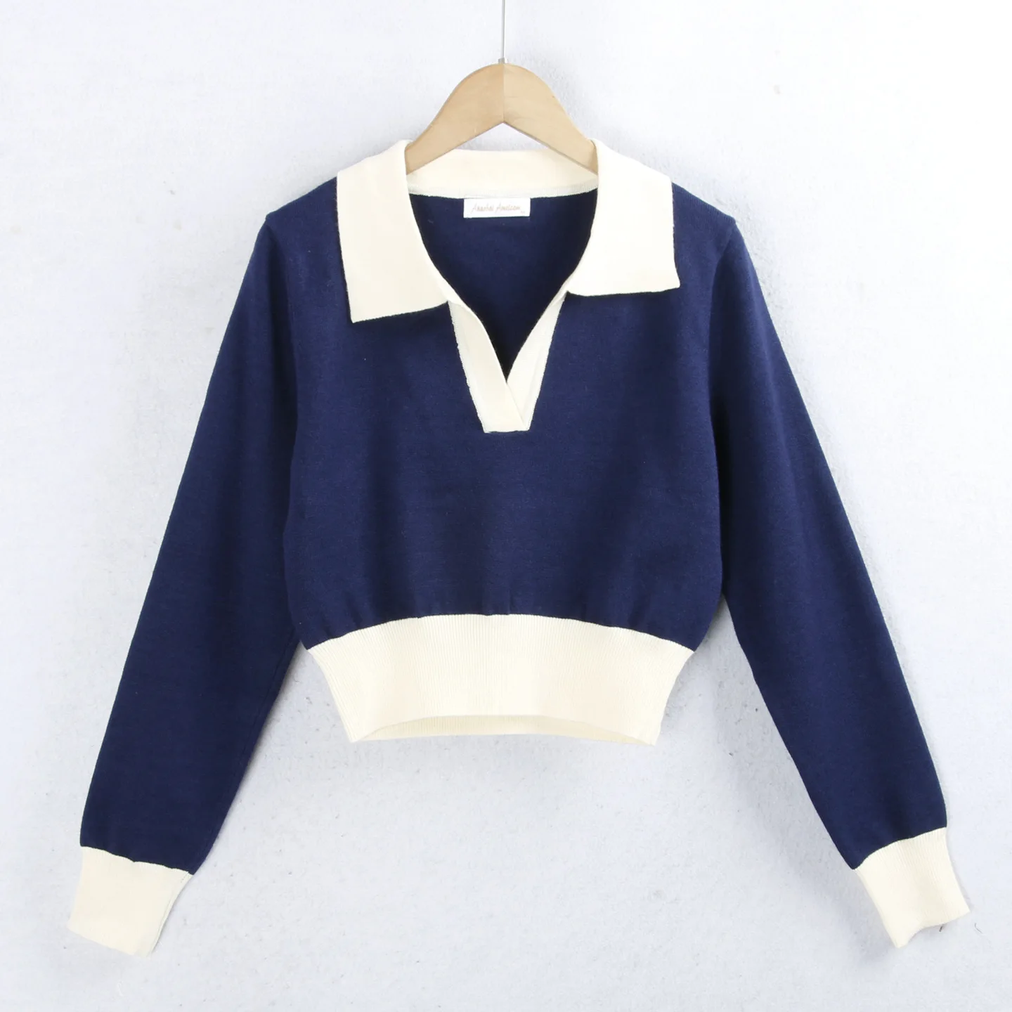 

Faionable ort Knitted Sweater 84 Patchwork Color Cotton Long Sve Turn-down Collar Slimming Women's Winter Clothing