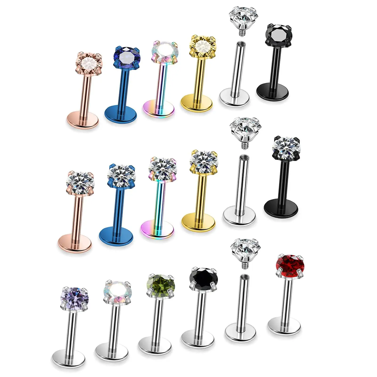 6pcs 16G Surgical Steel Internal Thread Flat Back Lip Rings Labret Helix Tragus Cartilage Earring Stud Piercing Jewelry 6-12mm