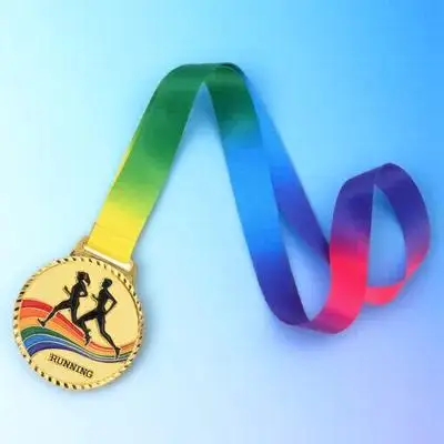 ميداليات جوائز الماراثون للجري مع حبل شريطي للرقبة، معادن المكان الأول لجوائز المجوهرات، كأس ذهبي