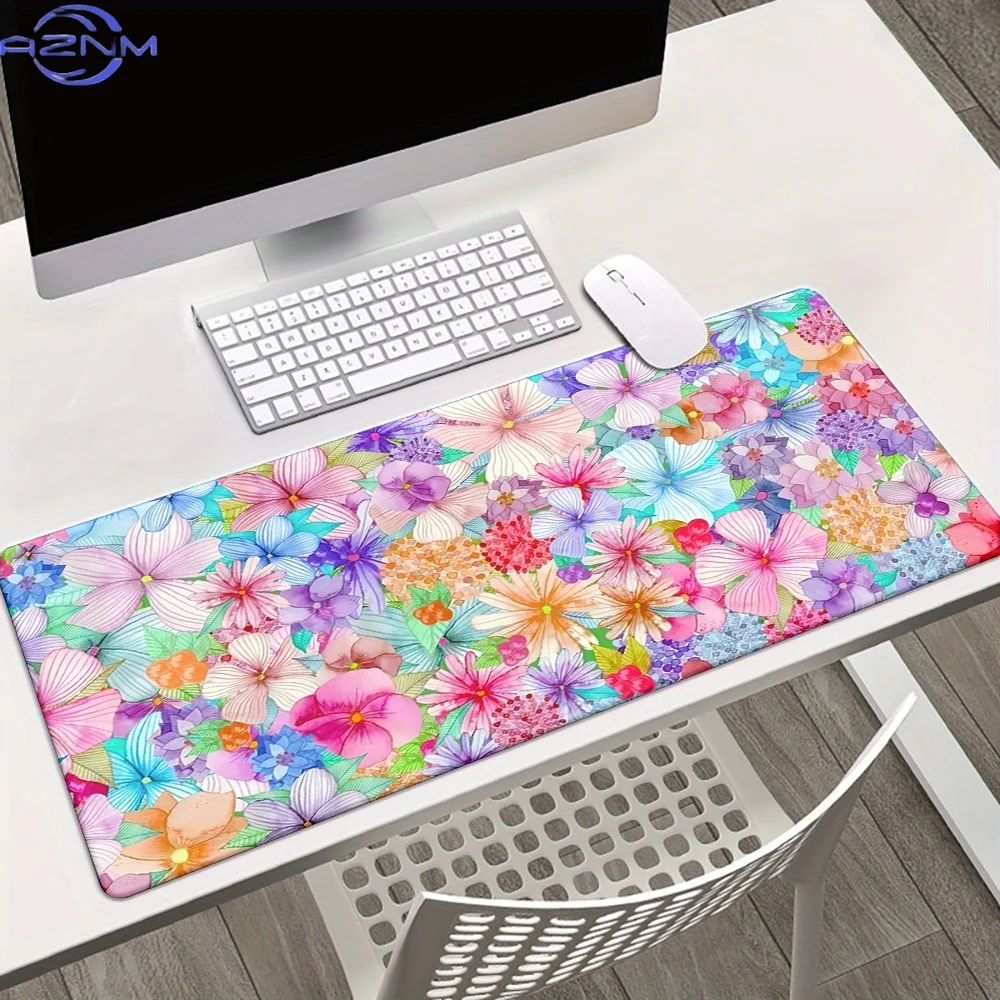 1pc Beautiful Colorful Flowers Kawaii Style HD Printed Pad for Desk, Multi Functional XXL Mousepad, Keyboard Gaming Mouse Mats,