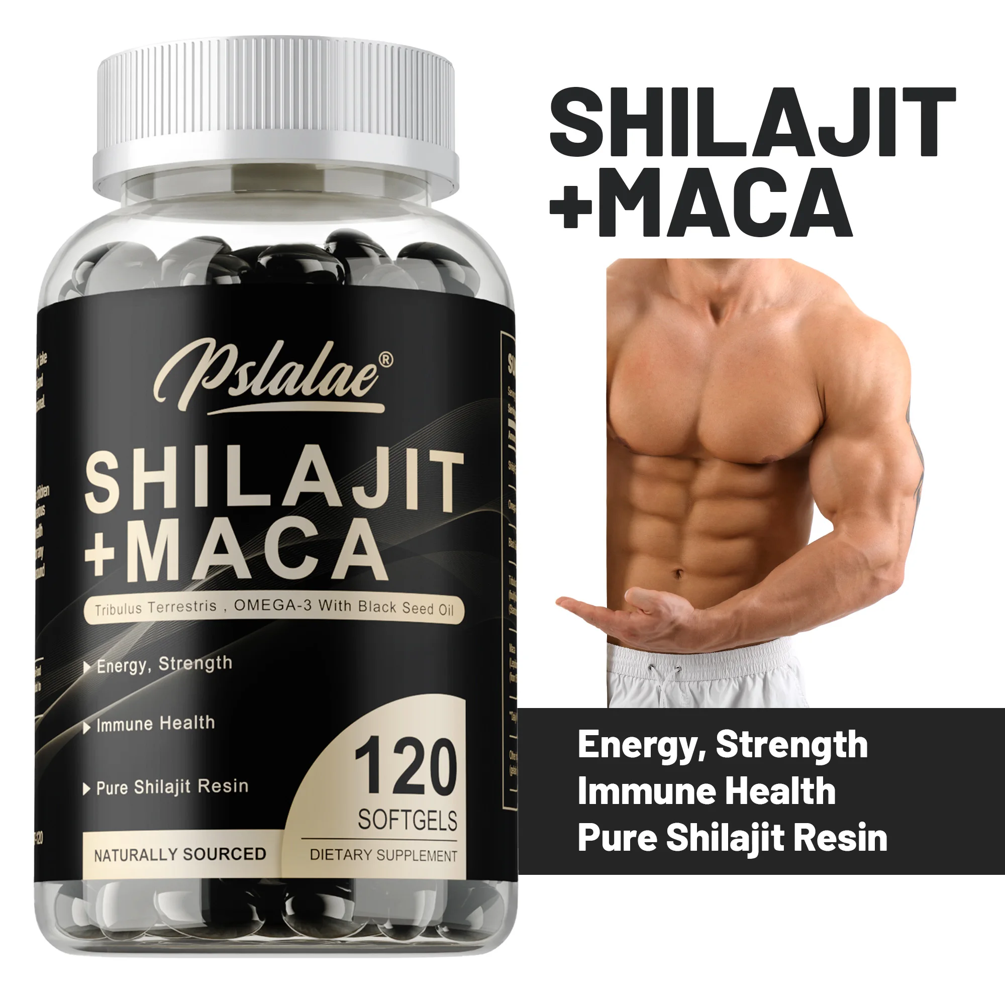 

Shilajit + Maca Capsules - Support Kidney Health, Boosts Energy and Vitality, Balances Hormones, Improves Thinking and Memory