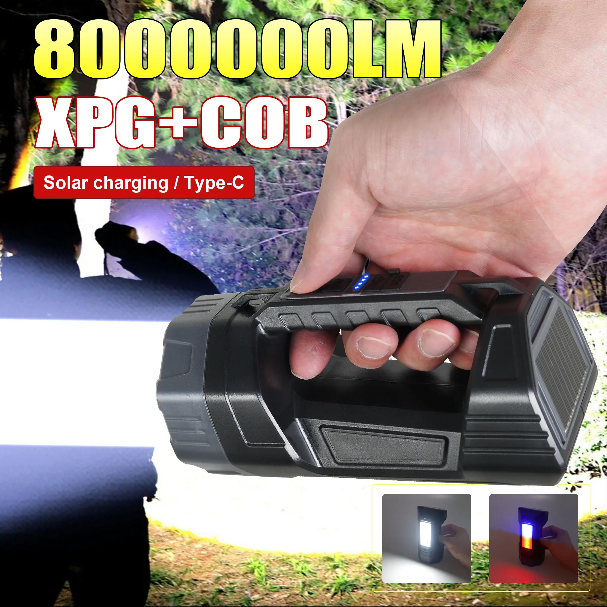 

2026 NEW Solar LED Portable Lamp Outdoor Searchlight Rechargeable Torch Light Multifunction Flashlight Camping Work Lantern