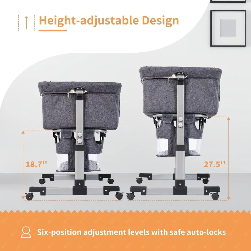 Wanan Bedside Bassinet for Baby Bedside Sleeper with Wheels and Storage Portable Travel Bassinet Bedside Crib for Infant/Newborn