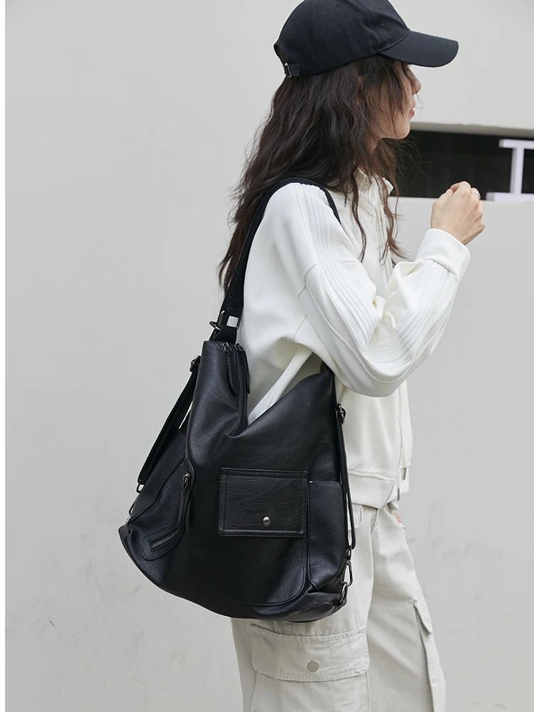 

Motorcycle Original Retro Soft Pu Leather Large Capacity Multi Back Adjustable Single Shoulder Crossbody Tote Bag Backpack