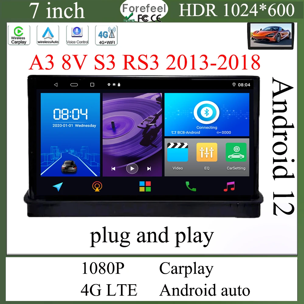 7 inch Android 12 All In One For A3 8V S3 RS3 2013-2018 Navigation Multimedia Tape Recorder Carplay Car Radio Video 128G DVD BT