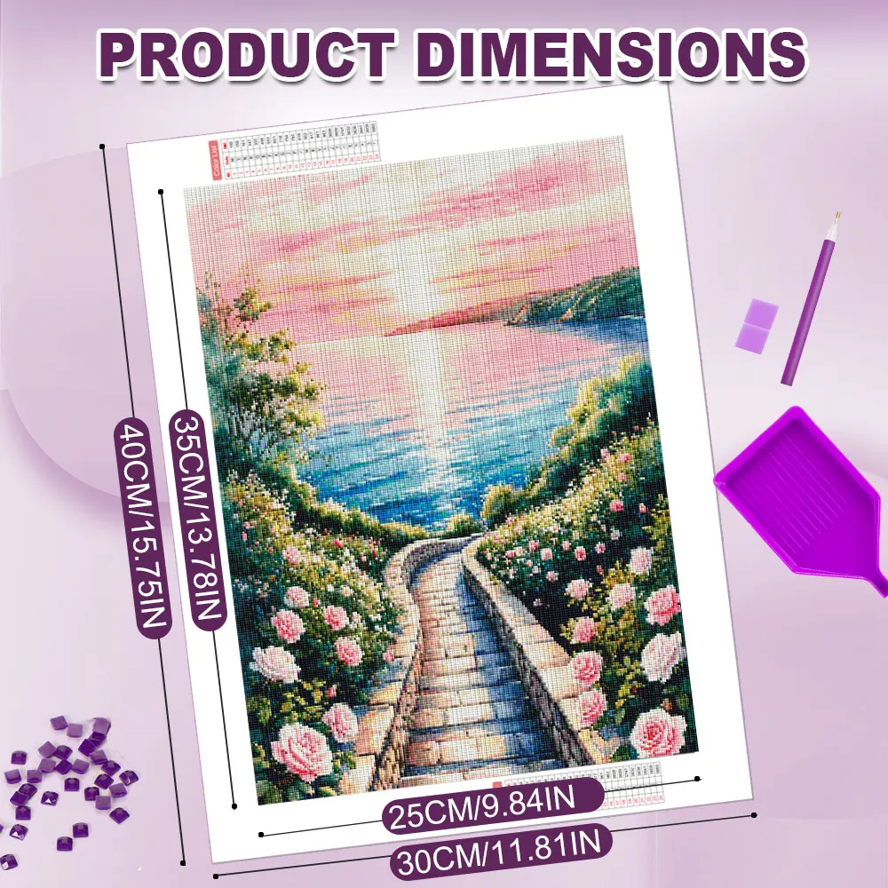 Huacan DIY Diamond Painting Sunset Trail Flowers Diamond Mosaic Landscape New Collection Decorative Paintings Gift