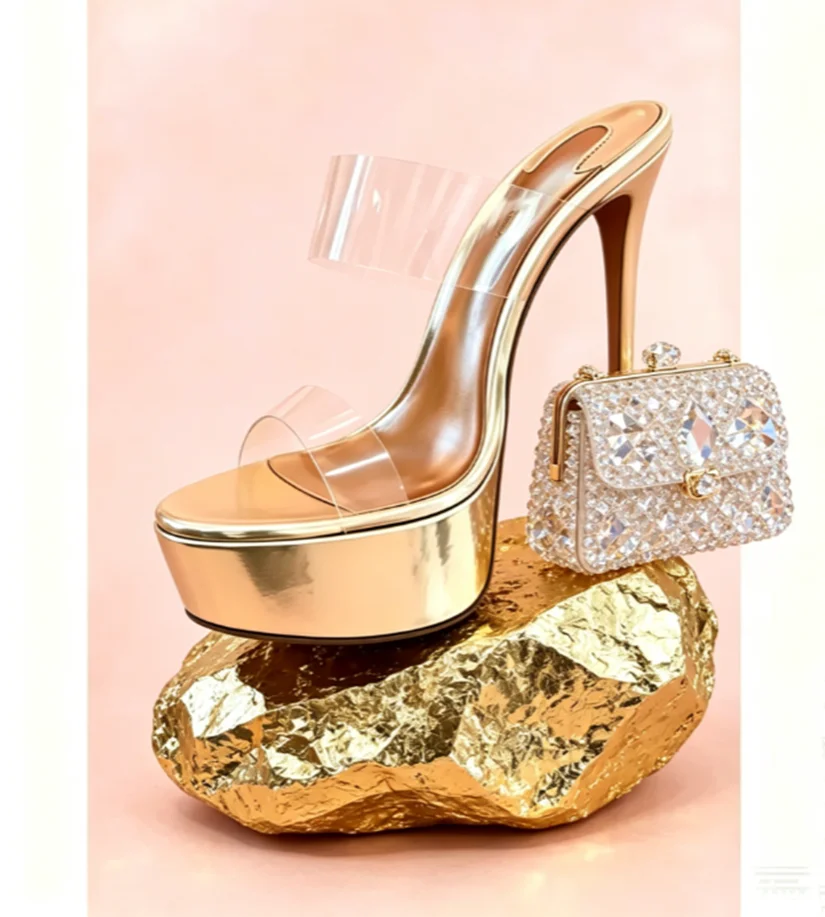 Stilettos Heeled with 2 Belt Pvc Clear Platform High Heel Sandals Women's Mules Leather High Heels Sexy Party Summer Slippers
