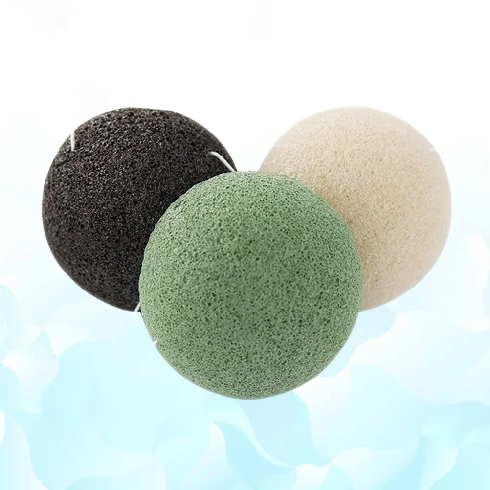 3Pcs Konjac Sponges Natural Round Facial Cleansing for Gentle Daily Exfoliating Remove Makeup Black Green White Wash Face view 4