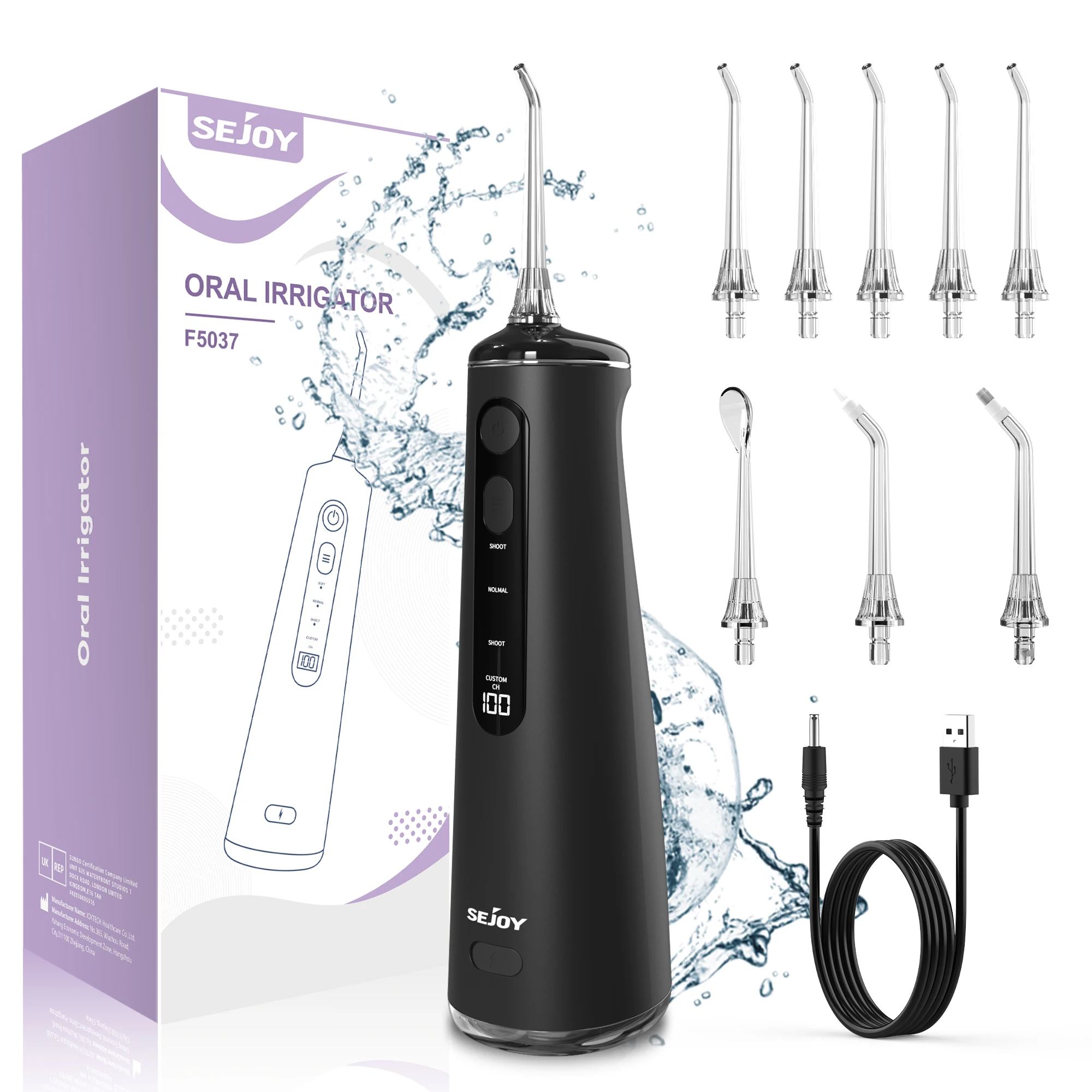 

SEJOY Беспроводной ирригатор для воды, ирригатор для чистки зубов, IPX7, 8-струйные насадки, USB перезаряжаемый стоматологический ирригатор для полости рта для дома и путешествий