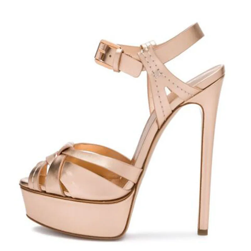 Size 46 Women Gold White Green Leather Twist Ankle Buckle Strap Stiletto Heels Platform Summer Sandals Banquet Dress Shoes