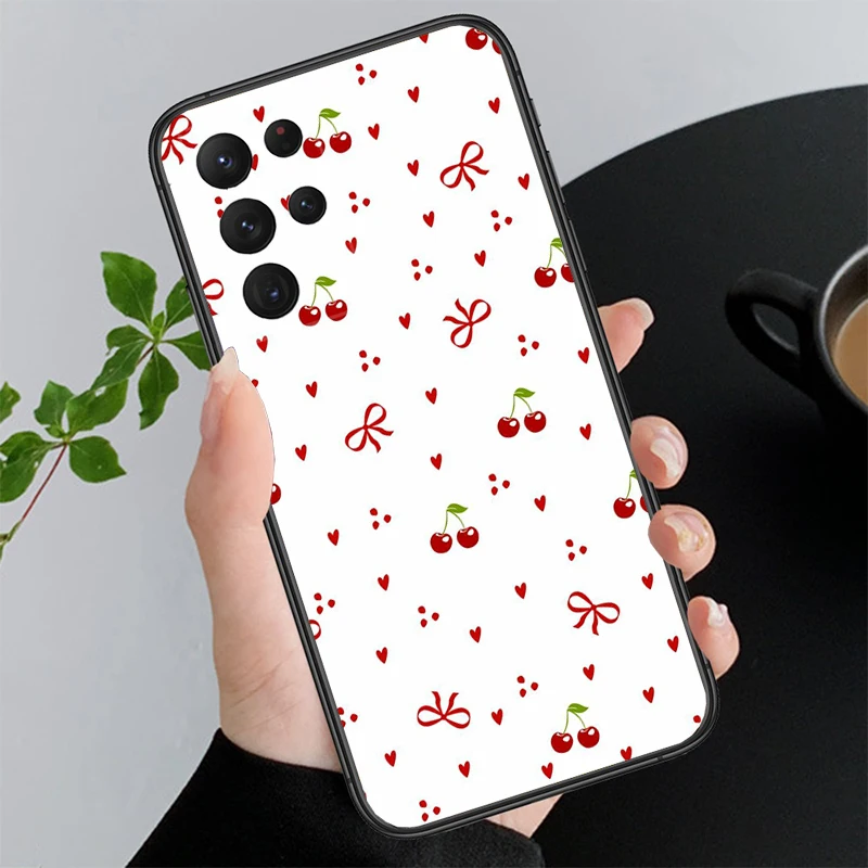 Phone Case For Samsung A17 A55 A16 A56 A35 A15 A53 A54 A33 A34 A25 A05S A52S A07 A26 A06 A36 A22 A14 A71 A73 M34 M54 Cherry bow