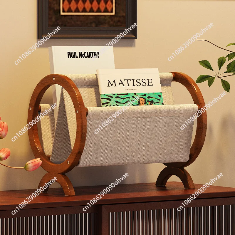 for Cherry Wood Circular Magazine Rack Vintage-Inspired Newspaper Stand Movable Desktop Book Organizer Stylish Living