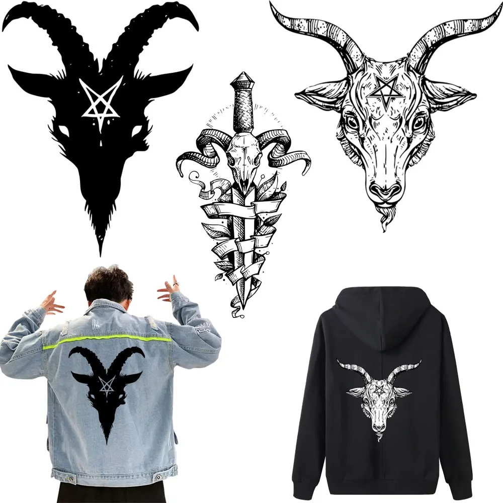 Cool Pumk Style Cow Head Heat Transfer Clothes Stickers Iron On Patches For T-Shirt Decals DIY Clothing Stripes Parches Ropa