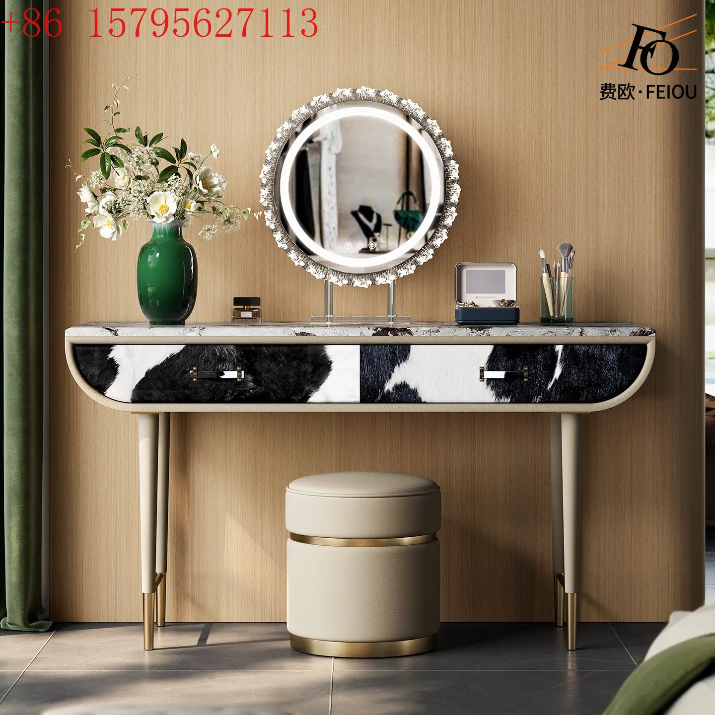 

Легкий роскошный столик для макияжа, большой плоский особняк, итальянский высококачественный мраморный туалетный столик из молочной воловьей кожи для главной спальни