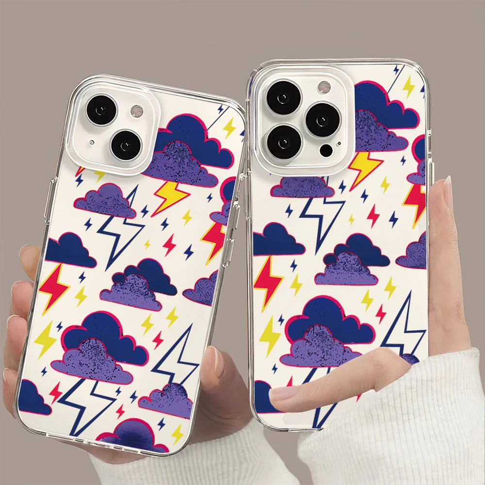 Cartoon Lightning Cool Cute Thunder Phone Case For iPhone 11 13 16 15 14 12 Pro Max Plus Clear Transparent Soft Shell