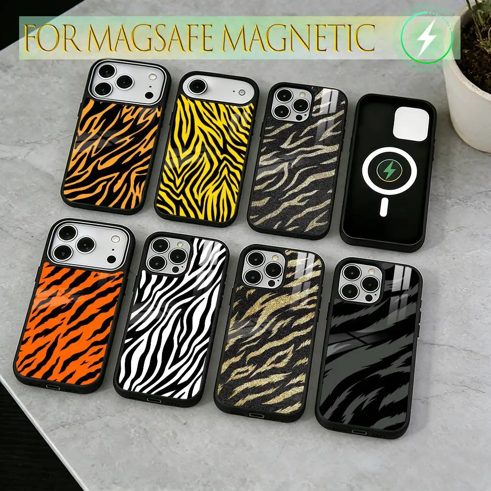

Tiger print Phone Case For iPhone17,16,15,14,13,12,11 Plus,Pro Magnetic For Magsafe Wireless Charging