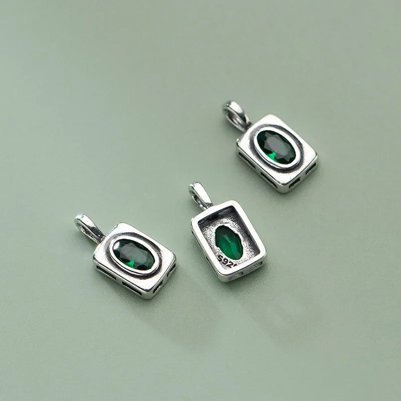 TrustDavis Real 925 Sterling Silver Sweet Green CZ Rectangle Pendant Handmade DIY Necklace Accessories Fine S925 Jewelry HY844