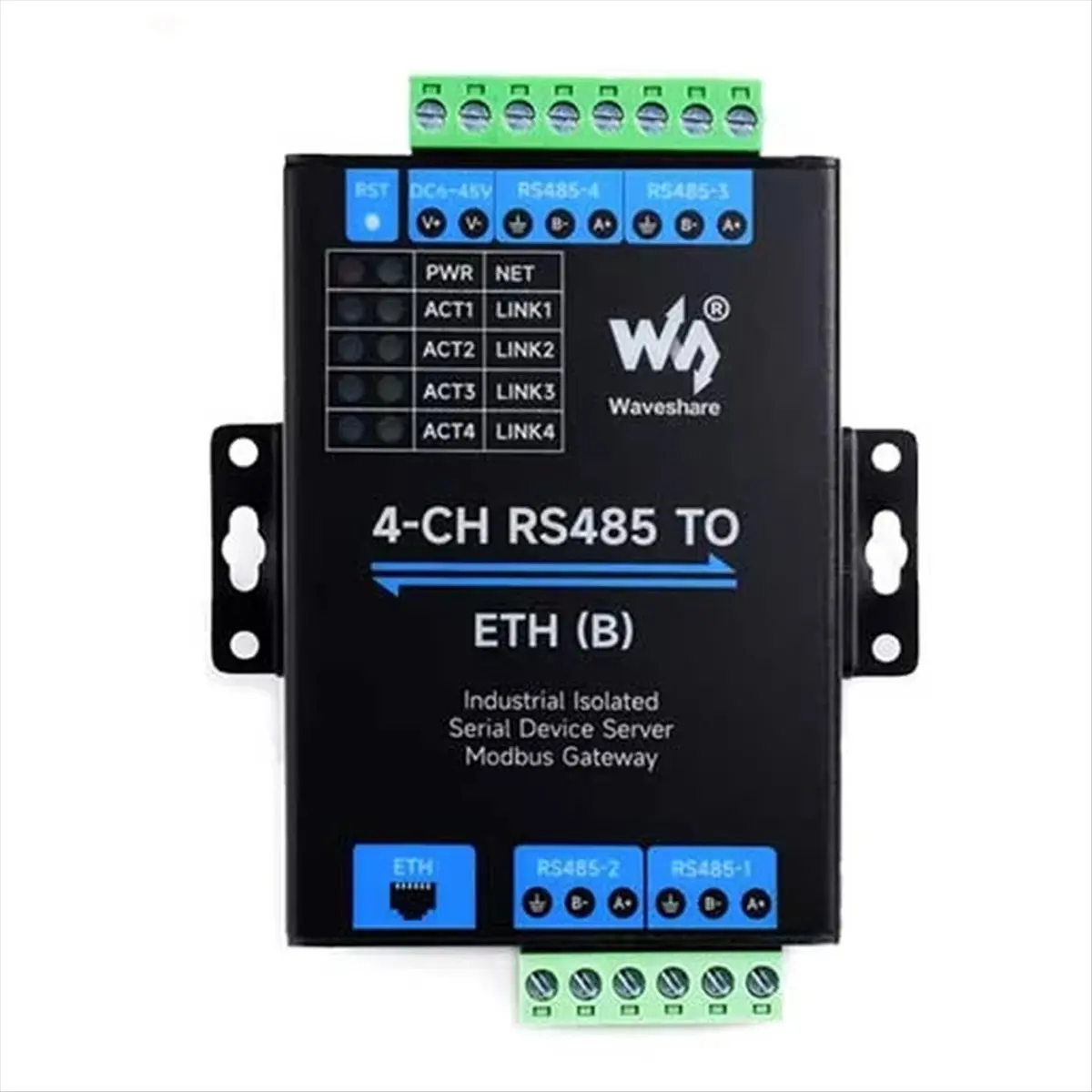 A46U Industrial Isolated 4CH RS485 to ETH Ethernet Converter Support Modbus/MQTT/JSON Industrial DIN-Rail Design