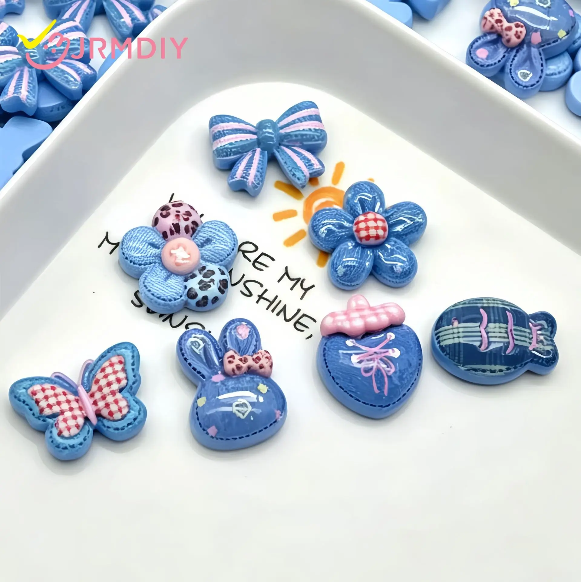 12pcs Mixed Vintage Denim Texture Resin Shoe Charms - Cute Clog Decor for Sandals & Beach Bags