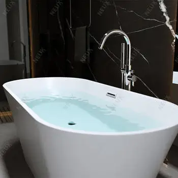 Modern Design Freestanding Acrylic Bathtub White Soaking Stand-Alone Whirlpool Tub With Drainer Hotel-Style Accessory