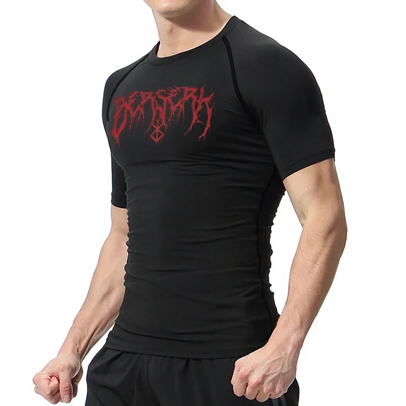2026 Men Athletic Quick Dry Compression Shirts Berserk Print Tshirts Gym Workout Rash Guard for Tees Tops Undershirts Baselayers