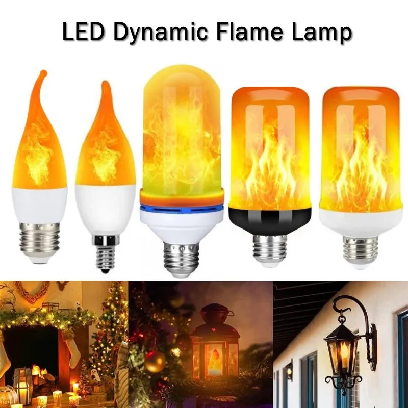 

LED E27 Flame Bulb Fire E14 lamp Corn Bulb 4 Modes Party LED Light Dynamic Flame Effect 85v-265v for Home Lighting