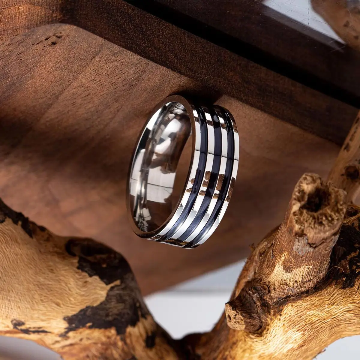 Simple Fashion Men's Black Ring Stainless Steel Classic Three Black Ring Jewelry Men's Jewelry Wholesale