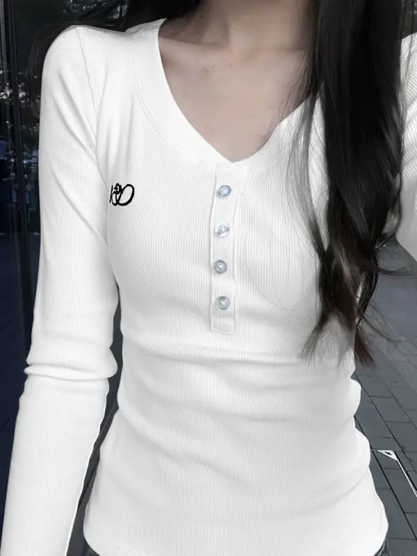 الشارع Sle القطن طويل Sve V-Ne ort تي شيرت المرأة ربيع الخريف سليم صالح قاعدة irt الأمريكية الساخنة فتاة تصميم الشعور