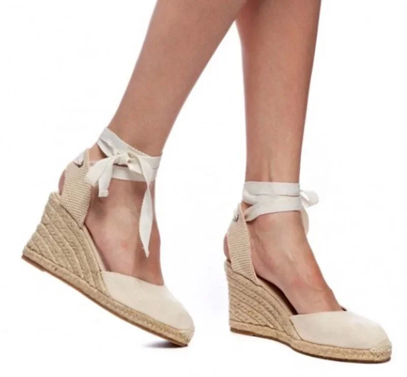 2025 Spring Hemp Rope Wedge with Light Bottom Strap Ladies Sandals Summer High Heel Platform Women Shoes Plus Size 40 41 42