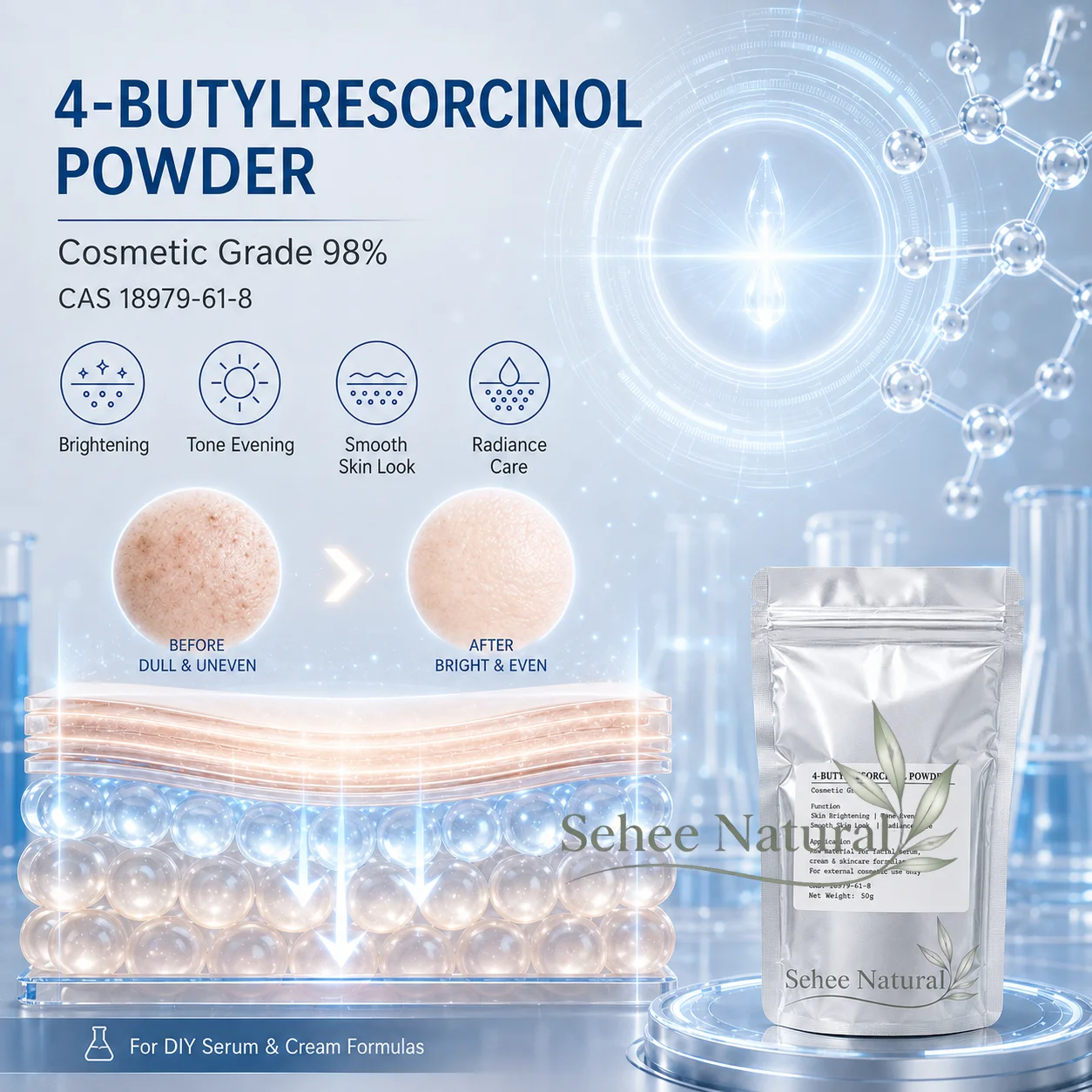 Skincare Basic - مسحوق 4-بوتيلريزورسينول عالي النقاء بنسبة 98٪،