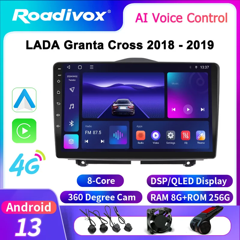 roadivox Android Car Radio for LADA Granta Cross 2018 - 2019 GPS Navigation Stereo Screen Multimedia Video Player Carplay