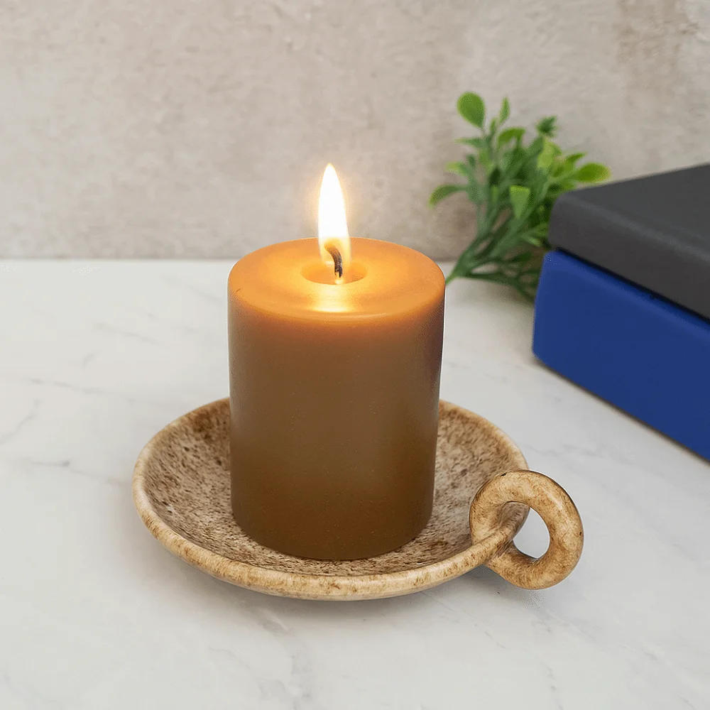 Creative Round Ceramic Candle Plate Retro Style Decorative Candlelight Stand with Handle Candlestick Holder Living Room