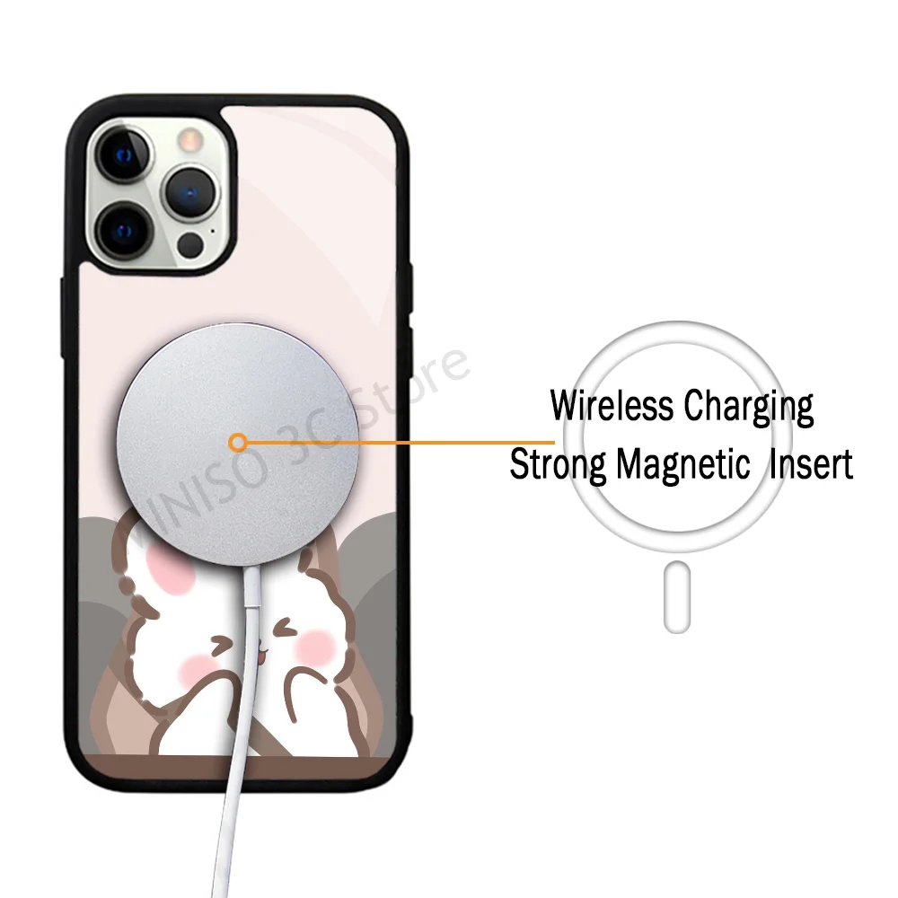 Funny Cartoon Pinch Butt Bear Rabbit Couple Phone Case Strong Magnetic For IPhone 15 14 13 Pro Max 11 12 Mini For Magsafe