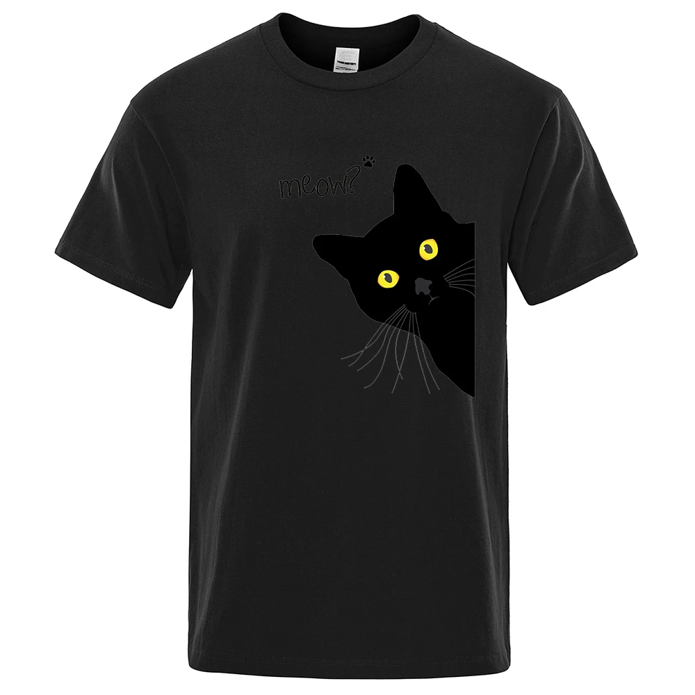 Meow chat noir impression drôle hommes femmes T-Shirts respirant t-shirt vêtements été haut surdimensionné ample à manches courtes