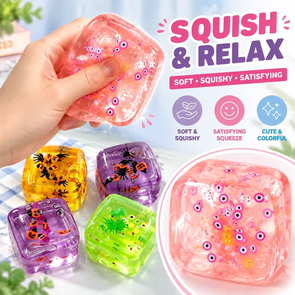 3D Halloween Cartoon Figurine Magic Cube Squishy Stress Relief Fidget Toy Realistic Infinite Toy Fun Gift for Kids Adults